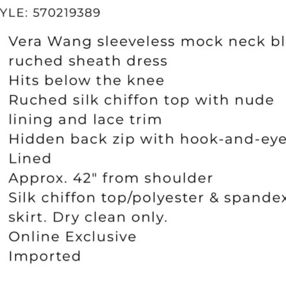 Vera Wang Black Nude Silk Chiffon Mock Neck Ruched Sheath Dress Size 12 - Picture 10 of 10